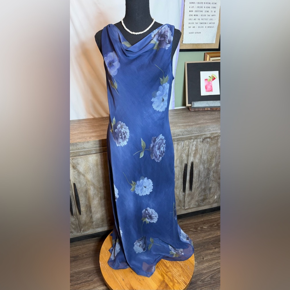 Y2K Donna Ricco Vintage Blue Floral Maxi Dress